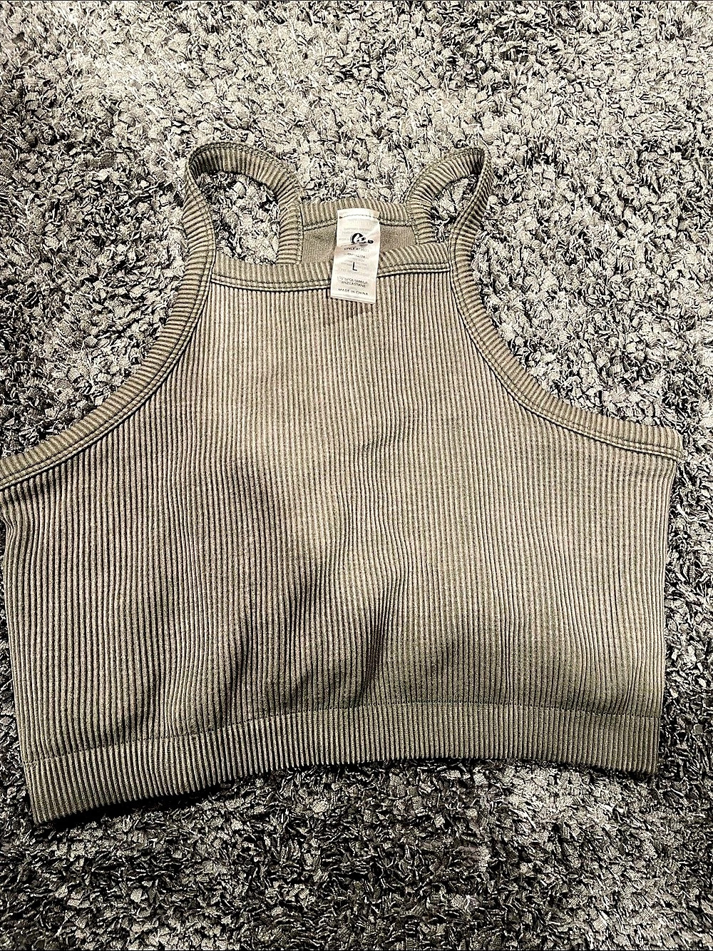 Ribbed Crop Tank in Green Large Like New